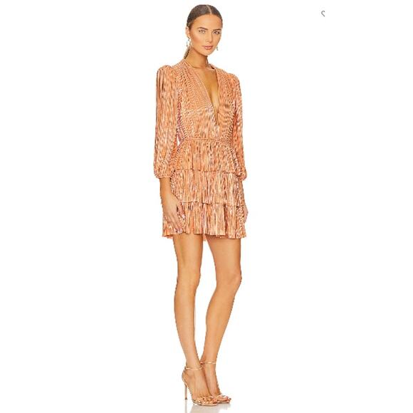 Sabina Musayev NWT Mina Long Sleeve Peach Shimmer Mini Dress // XS - Picture 2 of 16